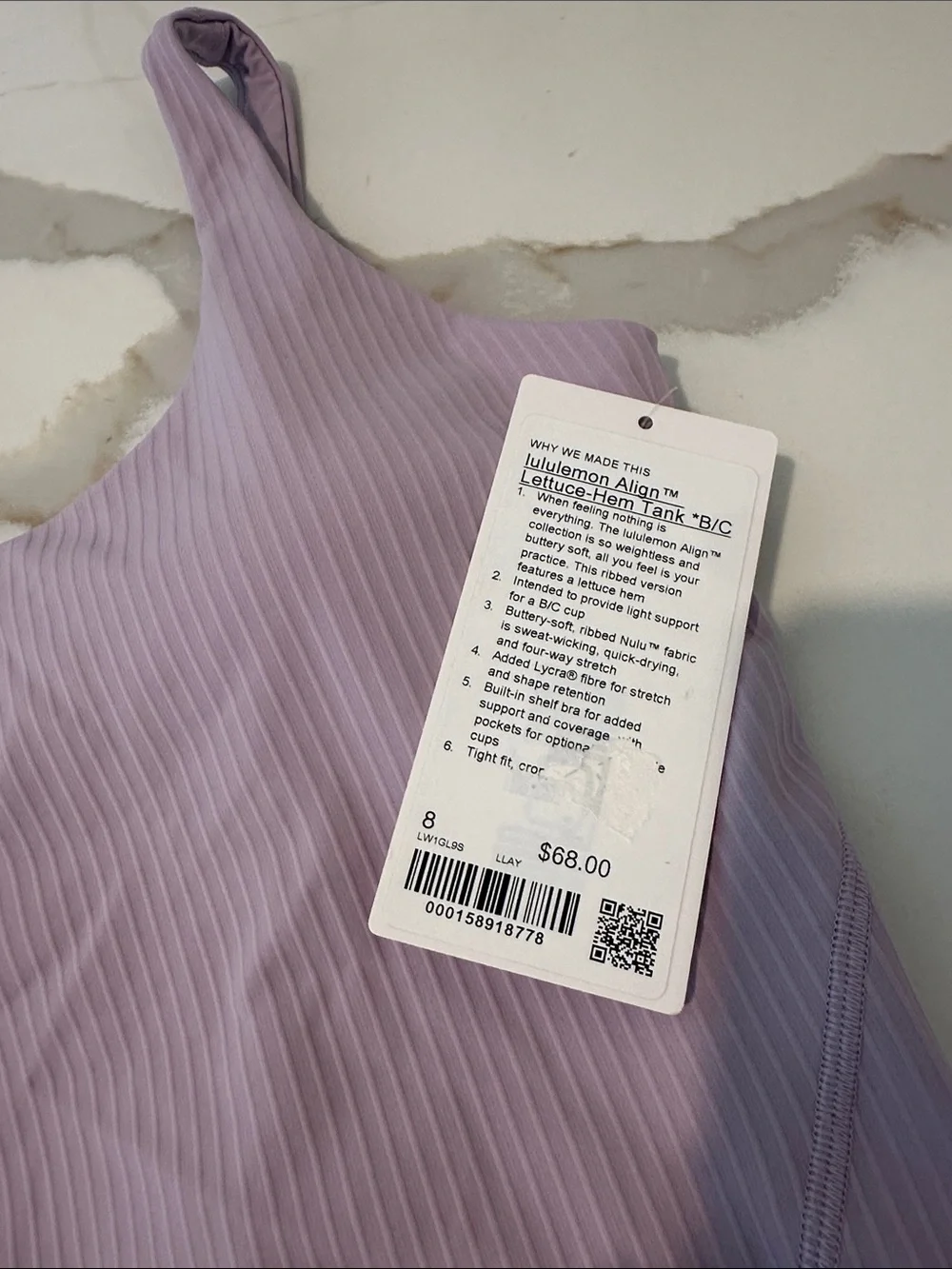Lululemon - Align Lettuce-Hem Tank B/C - Size 8- NWT Lilac Play (lavender)